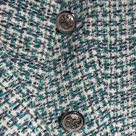 ZARA Green Tweed Double-Breasted Blazer | Size S | Bouclé Jacket - Picture 4 of 6